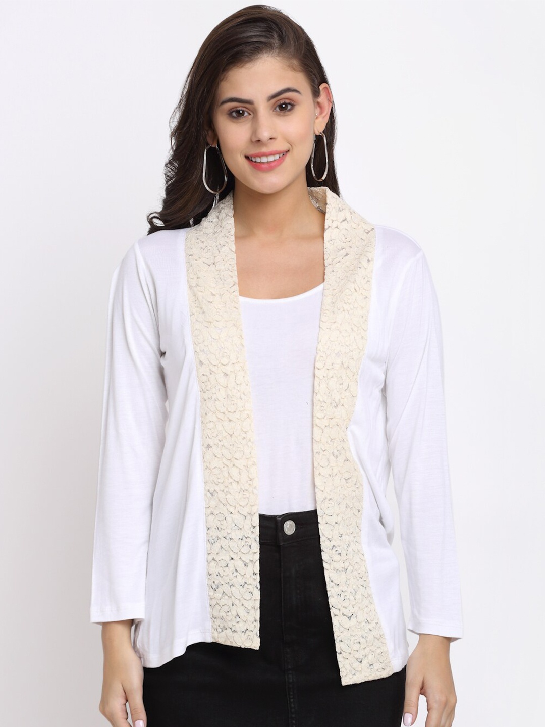 

Rute Women White & Beige Open Front Shrug