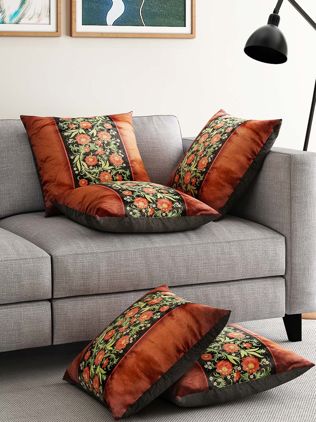 

Alina decor Brown & Grey Set of 5 Printed 16"x16" Square Cushion Covers