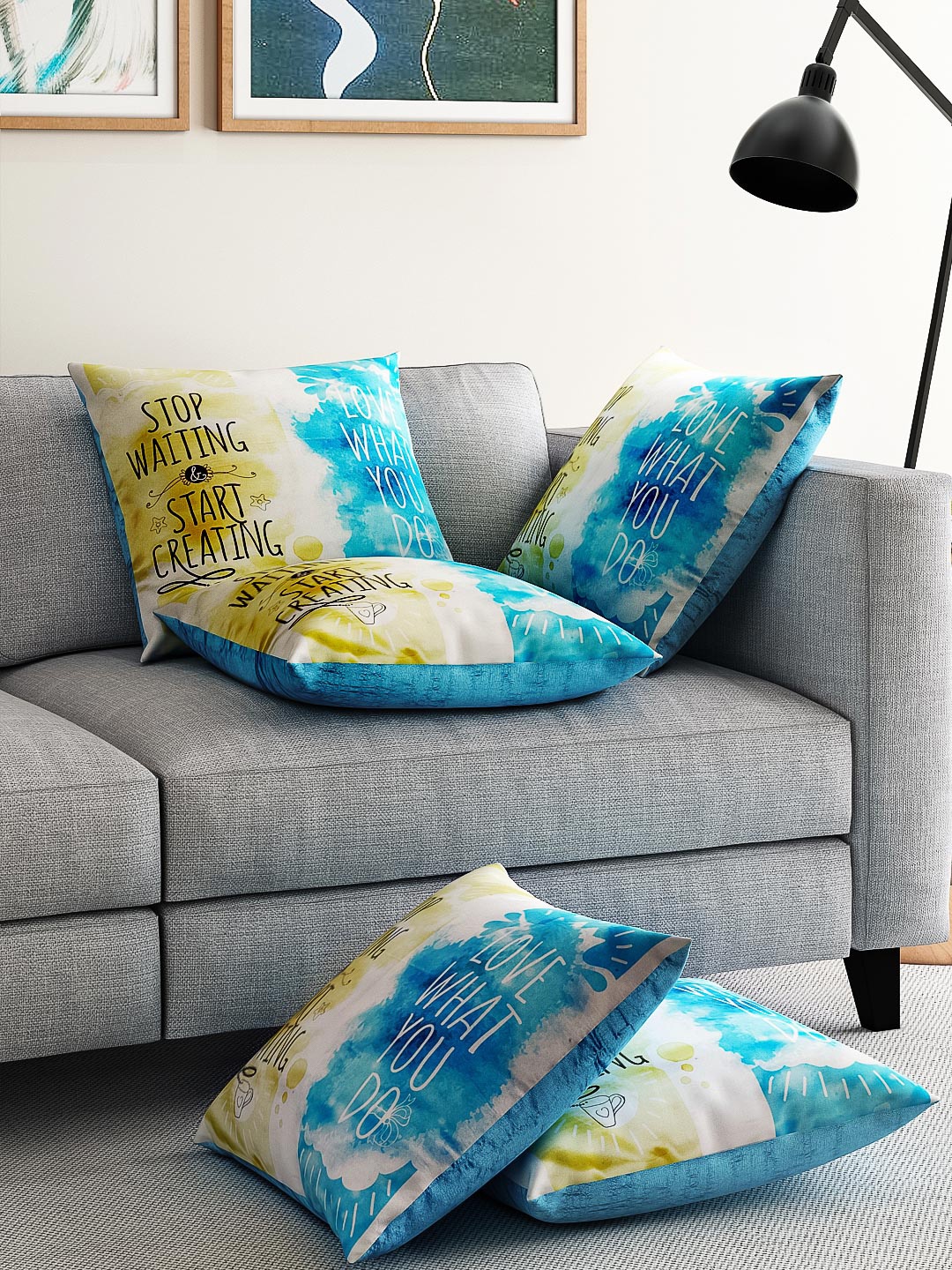 

Alina decor Blue Set of 5 Printed 16" x 16" Square Cushion Covers