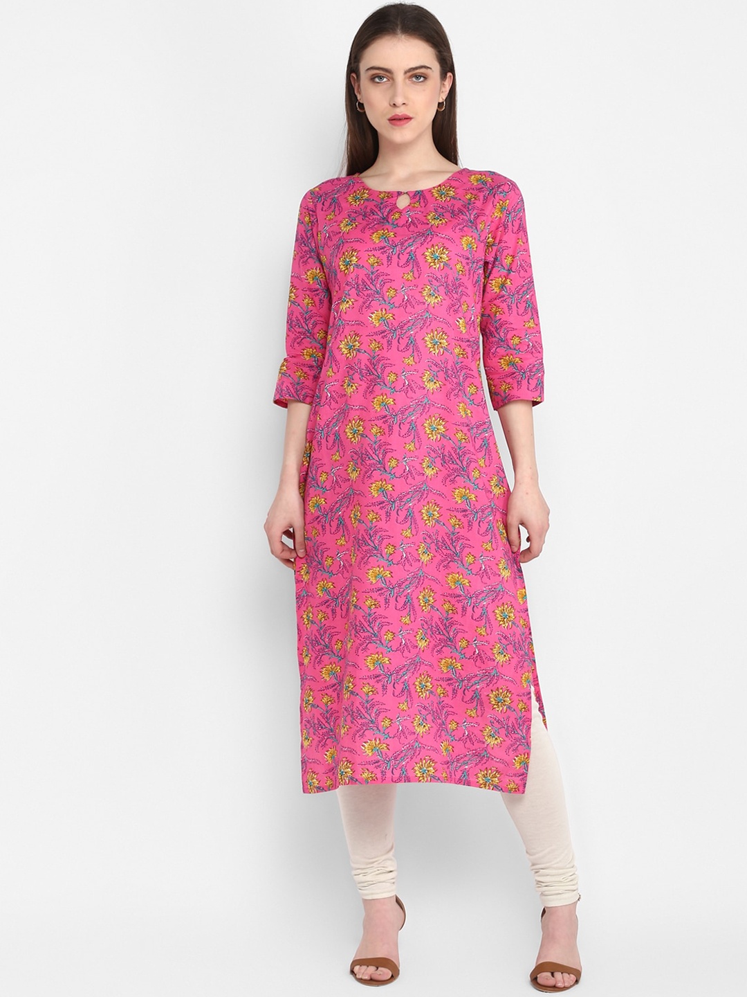 

antaran Women Magenta Ethnic Motifs Printed Keyhole Neck Kurta