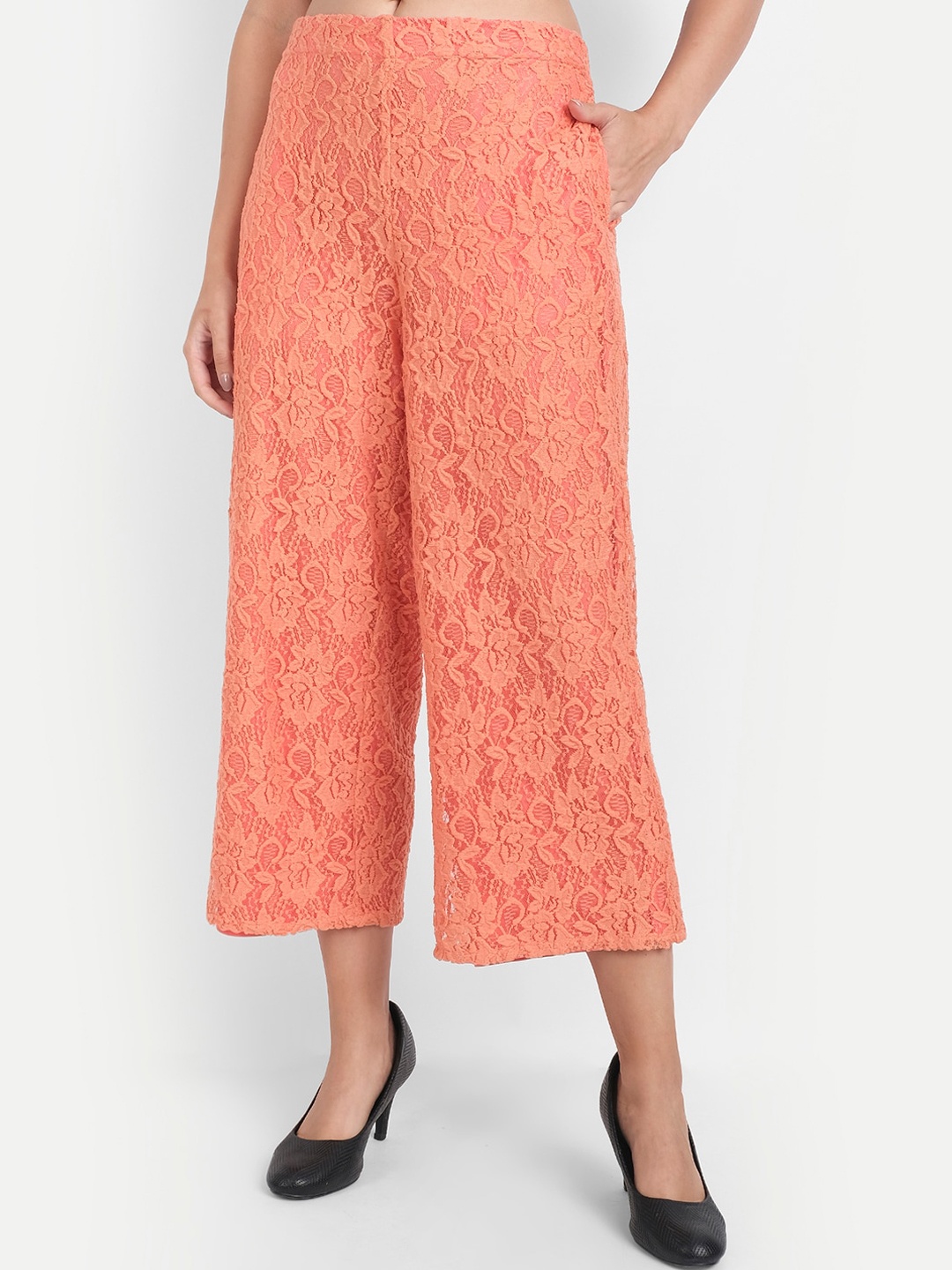 

LY2 Women Orange Floral Relaxed Easy Wash Culottes