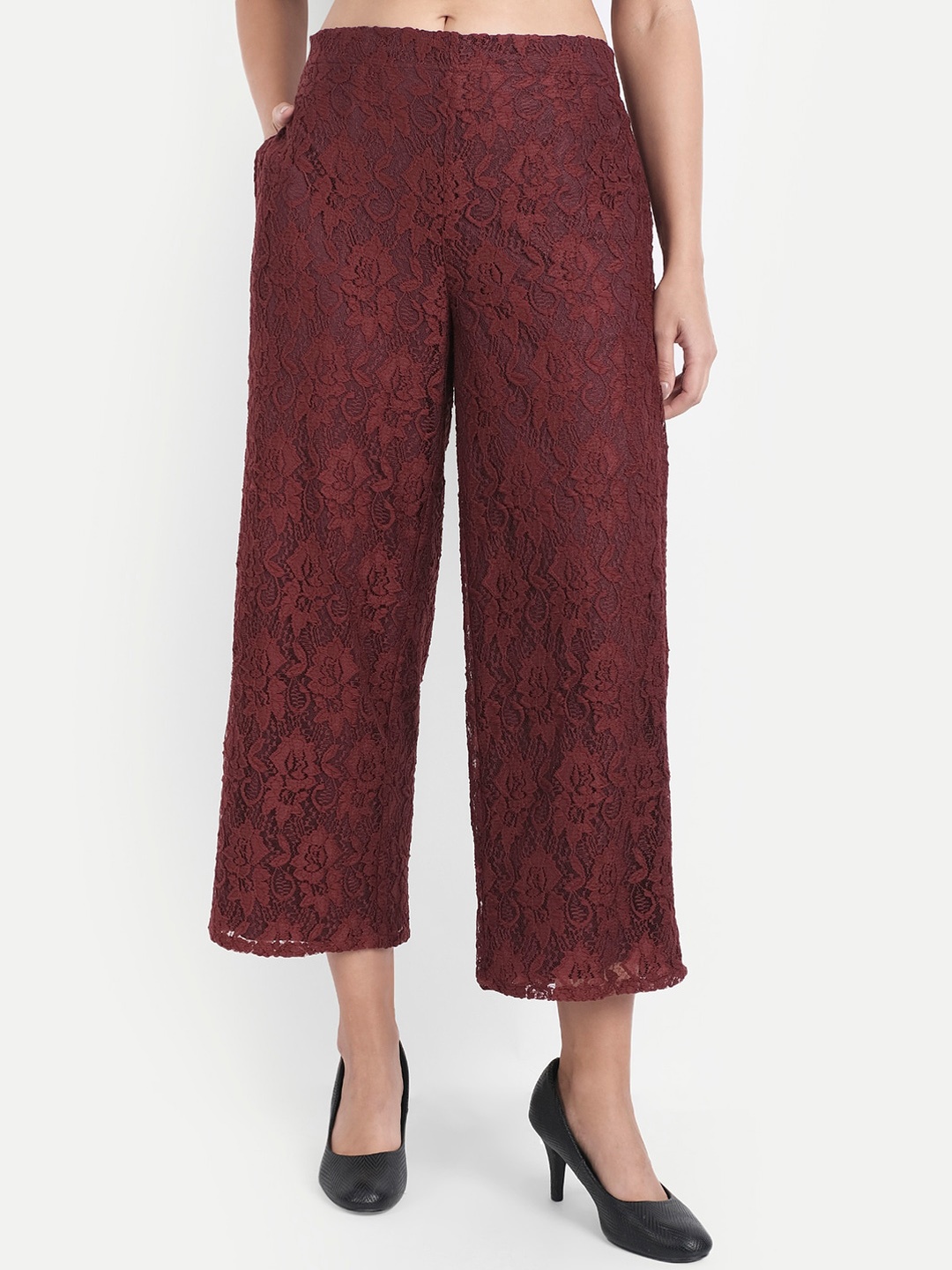 

LY2 Women Magenta Floral Relaxed Easy Wash Parallel Trousers