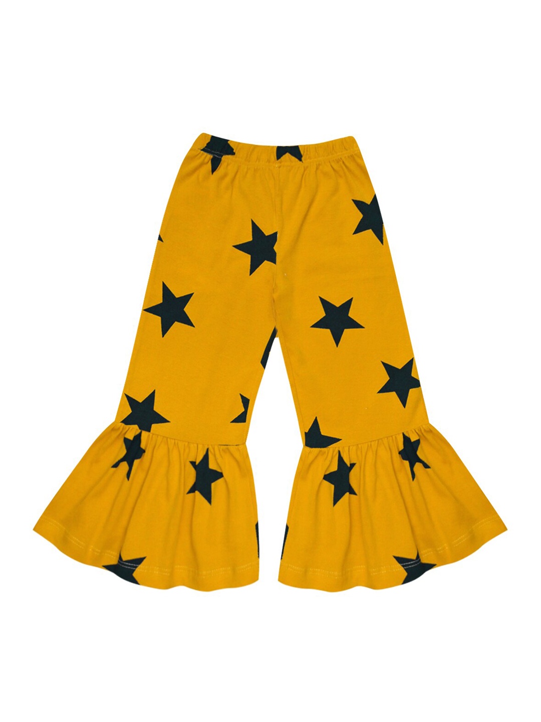 

A T U N Girls Mustard & Blue Printed Pure Cotton Ruffles Trousers