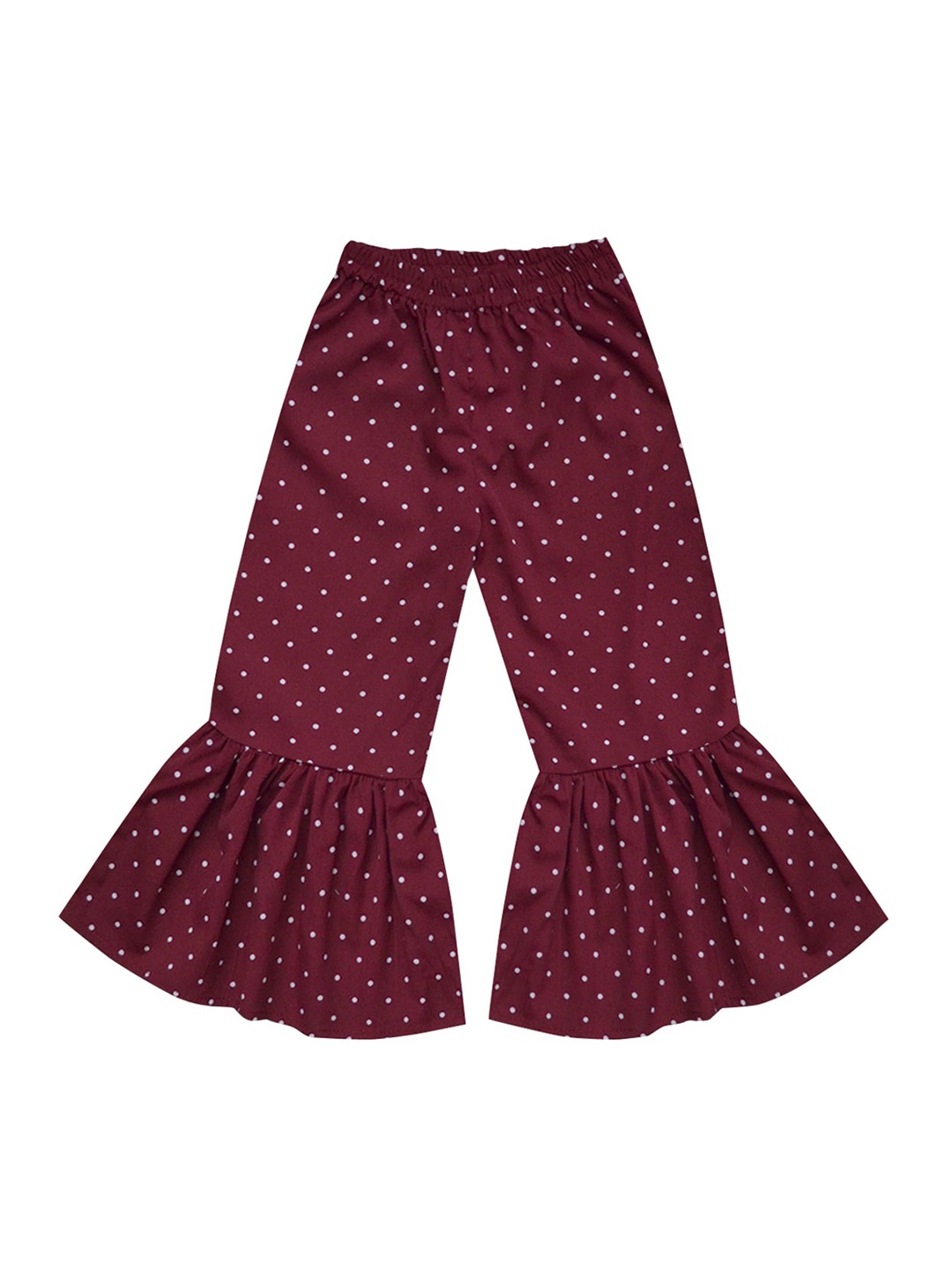 

A T U N Girls Maroon Printed Ruffle Trousers