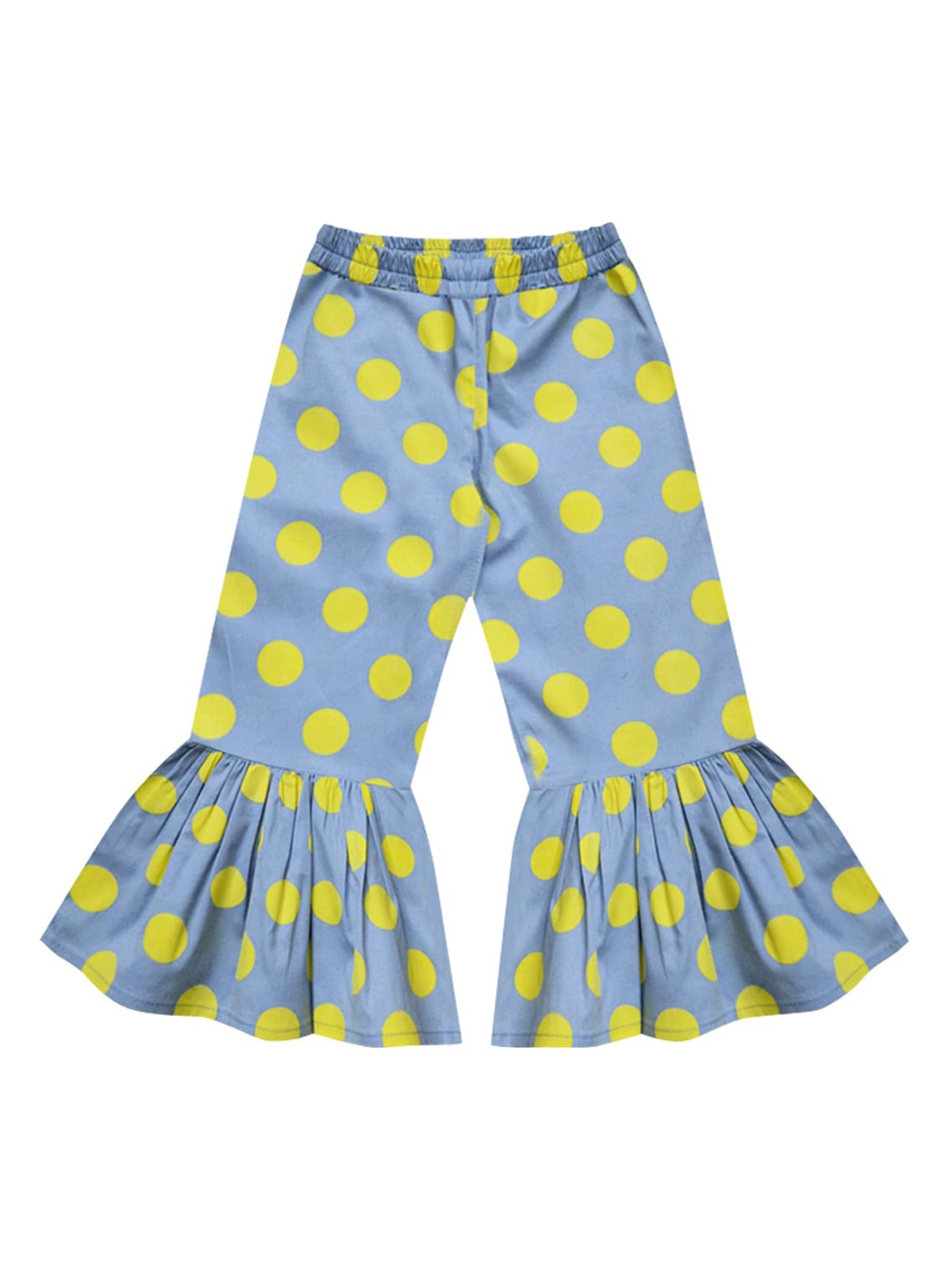 

A T U N Girls Blue Polka Dots Printed Trousers With Ruffles