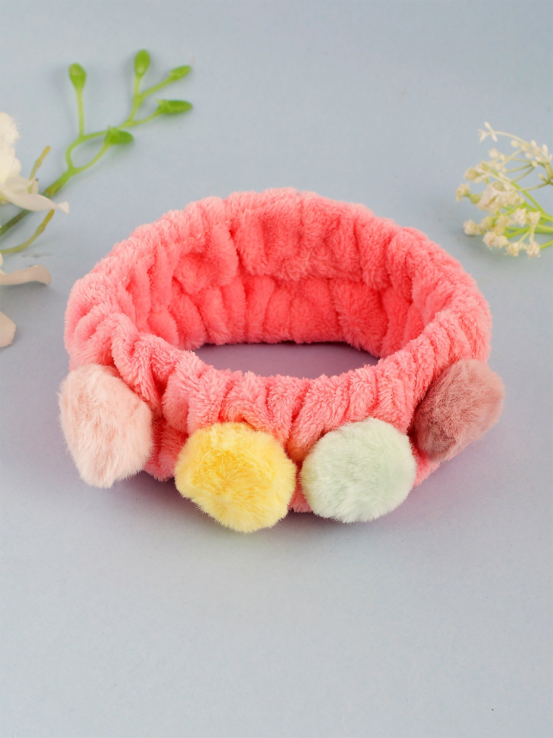 

Silvermerc Designs Women Coral & Yellow Fur Stretchable Hairband