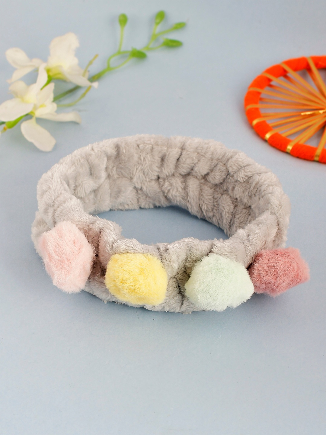 

Silvermerc Designs Women Grey & Pink Fur Stretchable Hairband