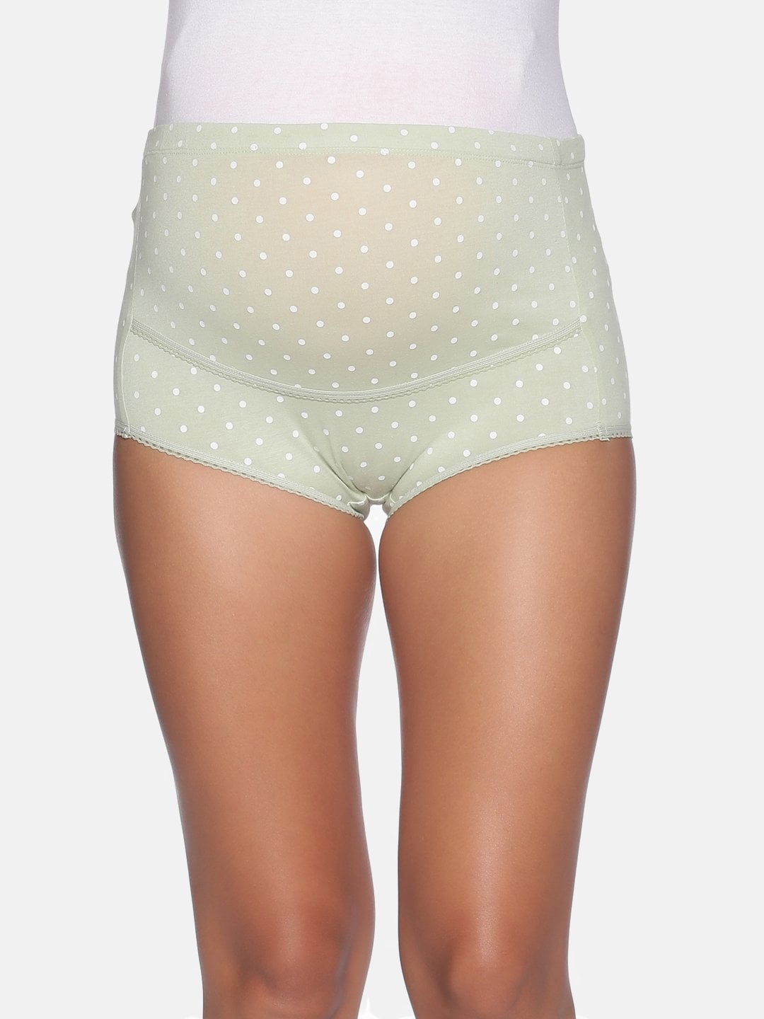 

The Mom Store Women Green & White Polka Dot Printed Maternity Briefs