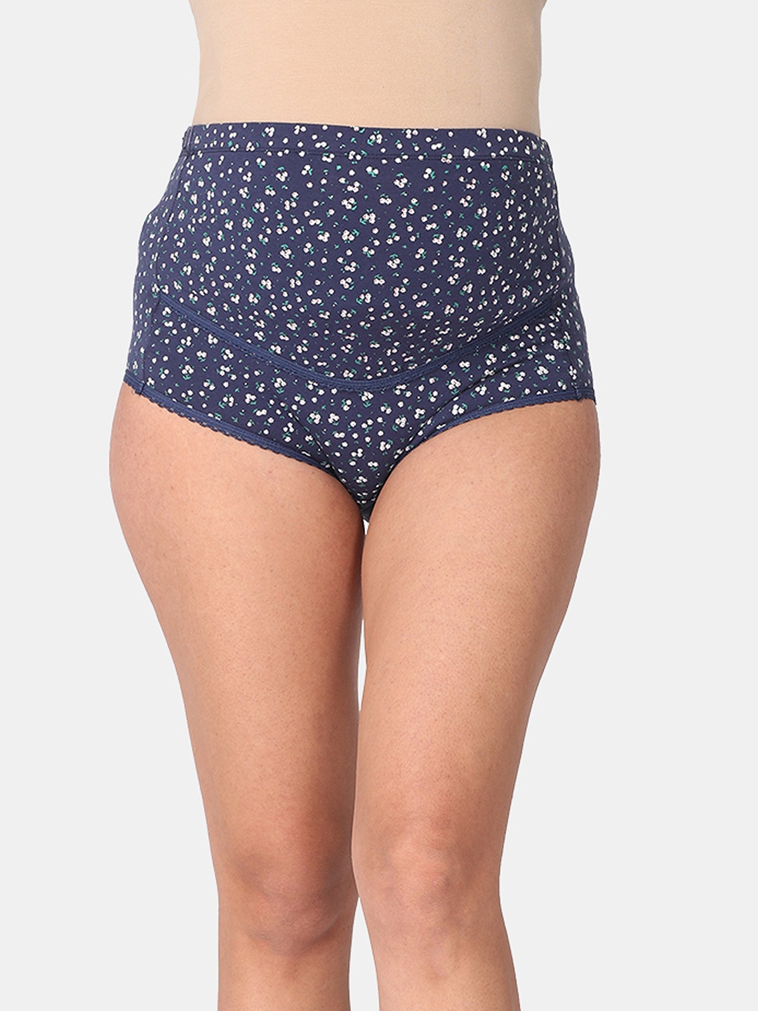 The Mom Store Women Navy Blue & White Floral Printed Maternity Briefs