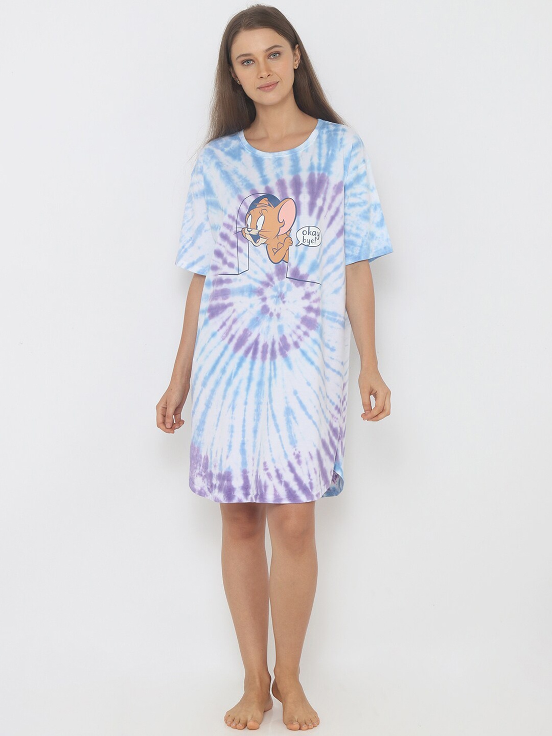 

Smugglerz Purple & Blue Tie-Dye & Jerry Printed T Shirt Pure Cotton Nightdress