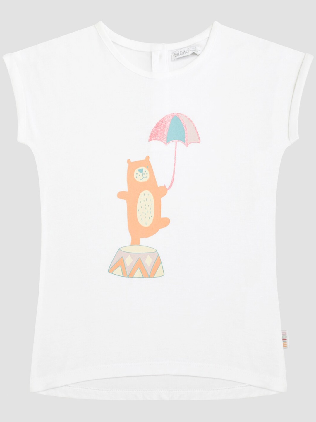 

milou Girls White & Yellow Graphic Printed Pure Cotton Regular Top