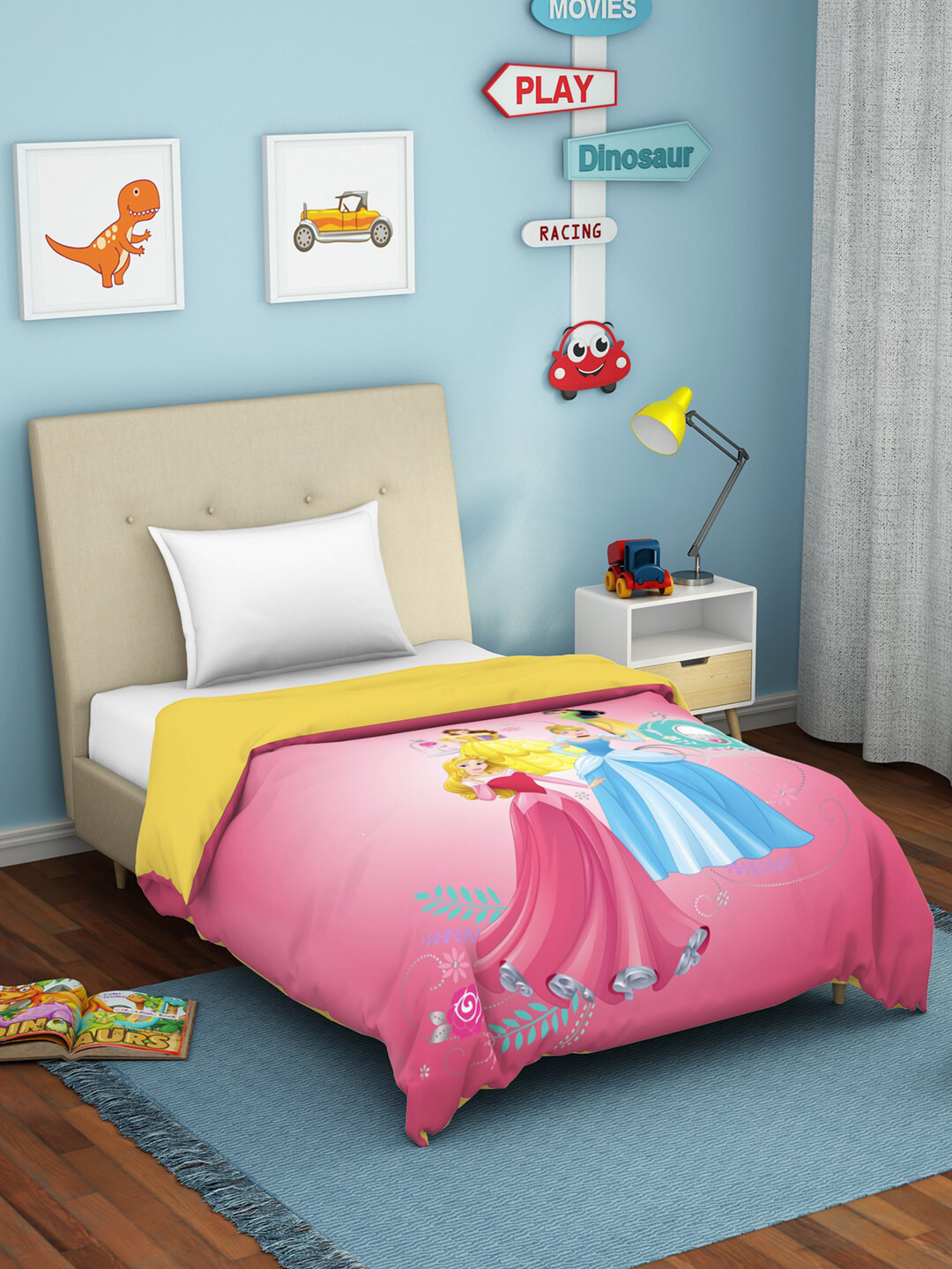 

SPACES Pink & Blue Disney Princess AC Room Pure Cotton Single Bed Dohar