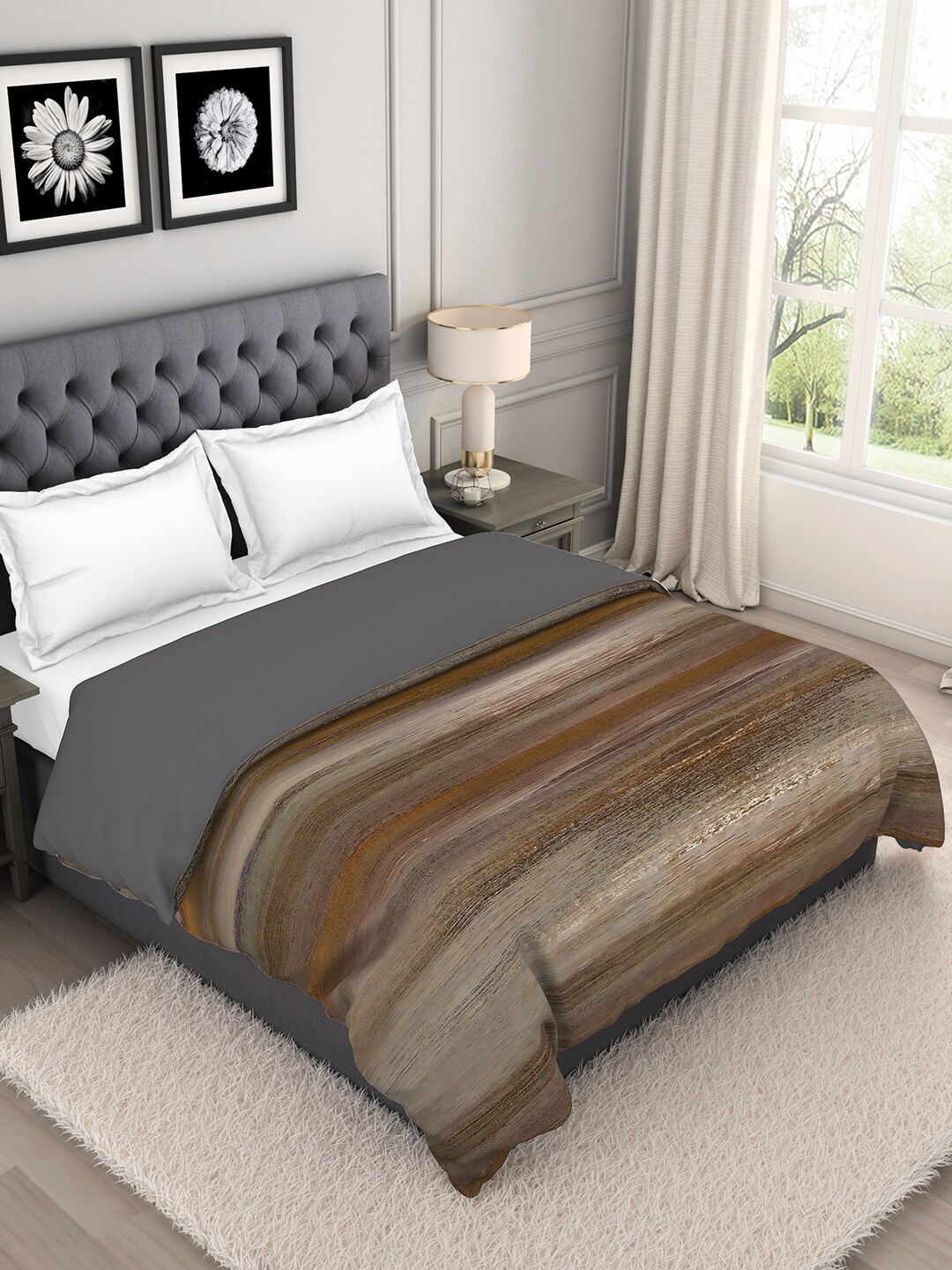 

SPACES Brown & Grey AC Room 210 GSM Double Bed Quilt