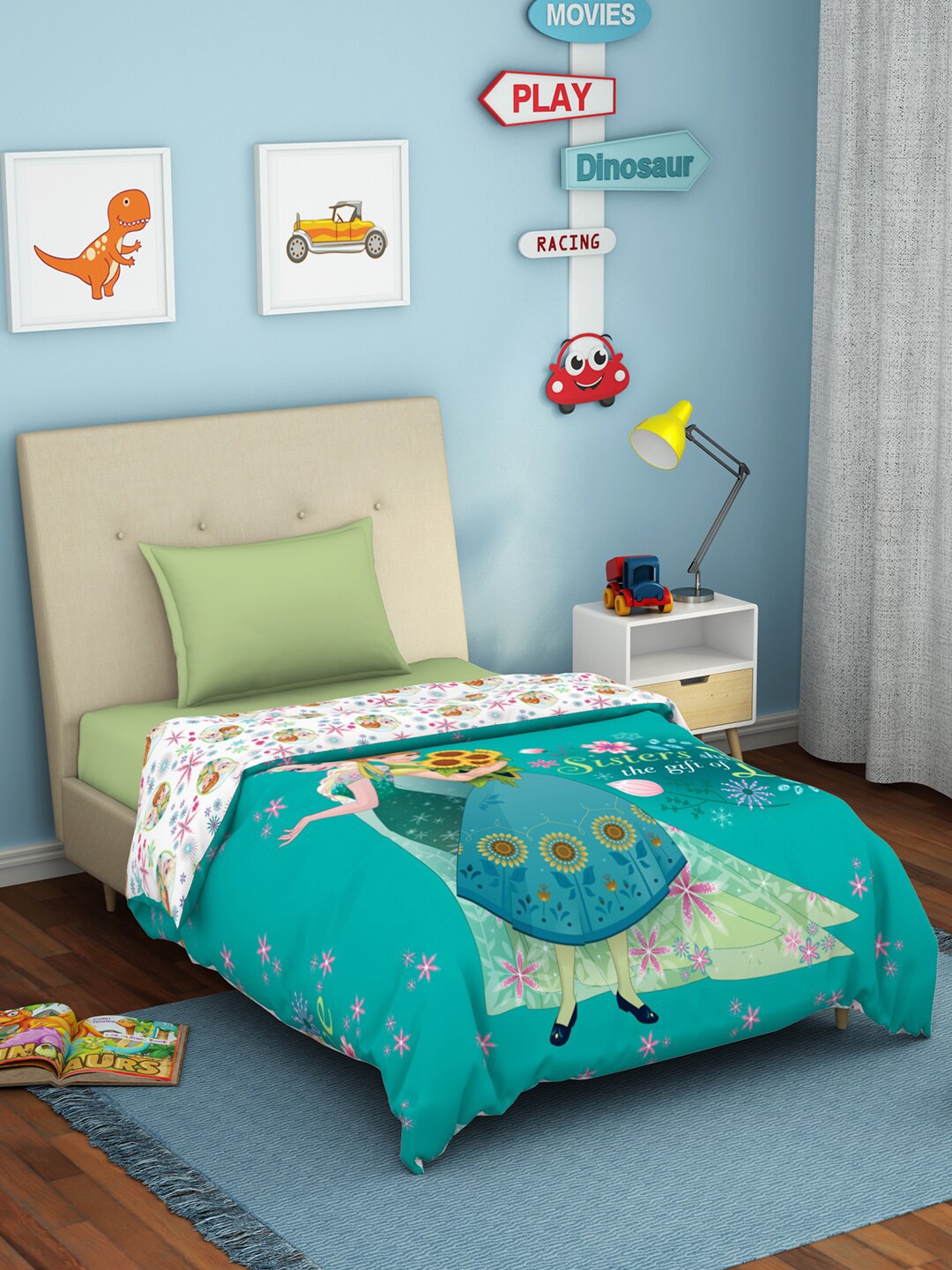 

SPACES Teal & Pink Barbie Printed AC Room Single Bed Quilt
