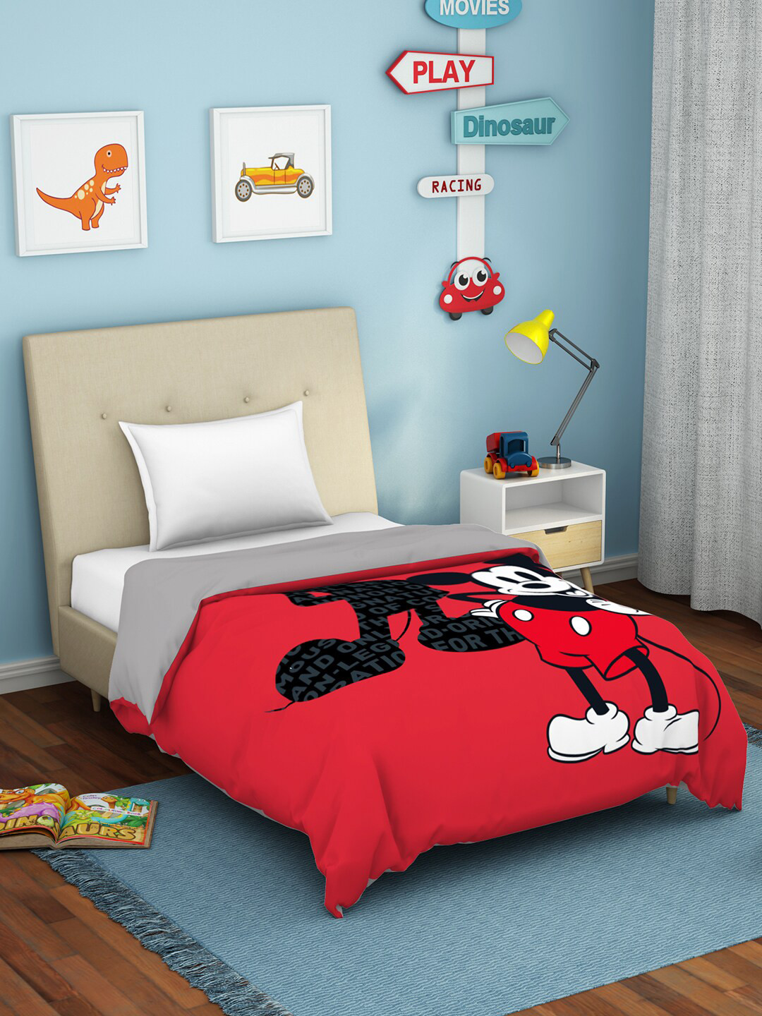

SPACES Red & Black Disney Cartoon Characters Printed Pure Cotton AC Room Single Bed Dohar