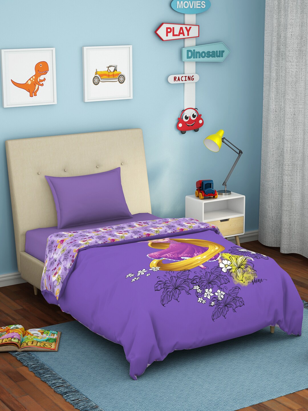 

SPACES Purple & Yellow Cartoon Characters AC Room Pure Cotton Single Bed Quilt