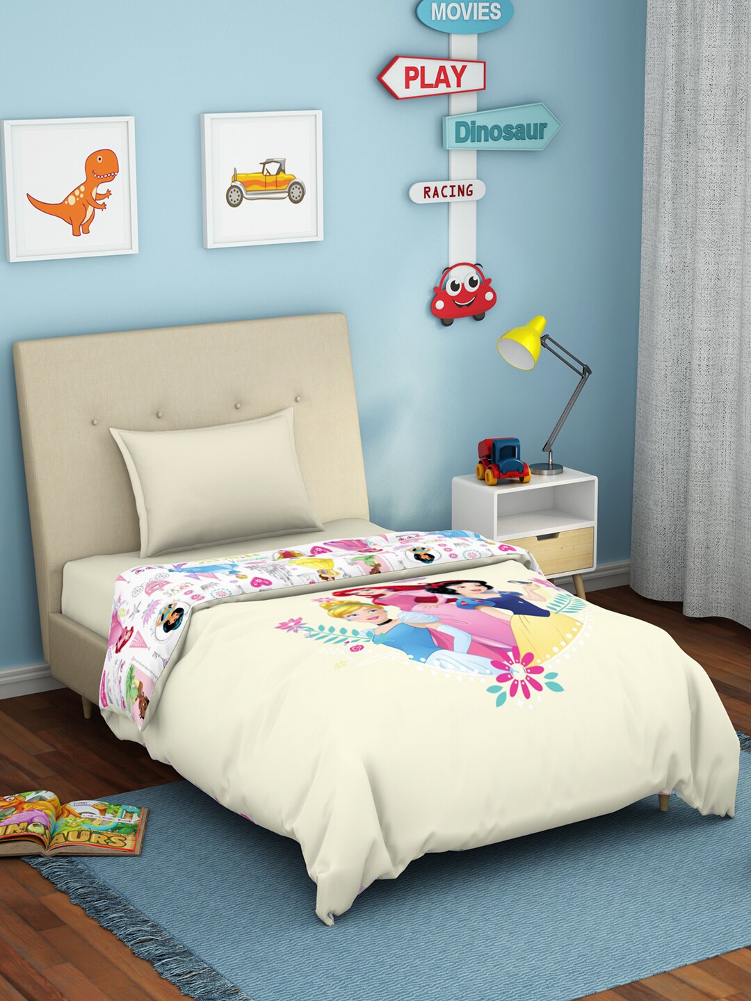 

SPACES Cream-Coloured & Pink Cartoon Characters AC Room Pure Cotton Single Bed Quilt