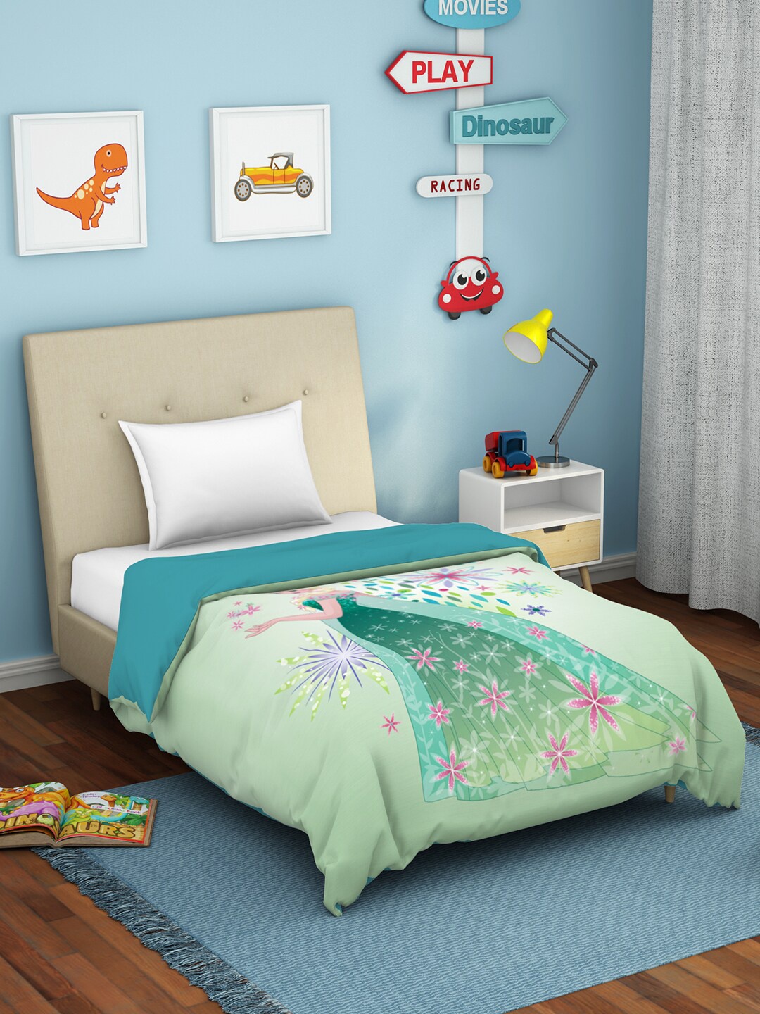 

SPACES Green & Pink Cartoon Characters AC Room Single Bed Dohar