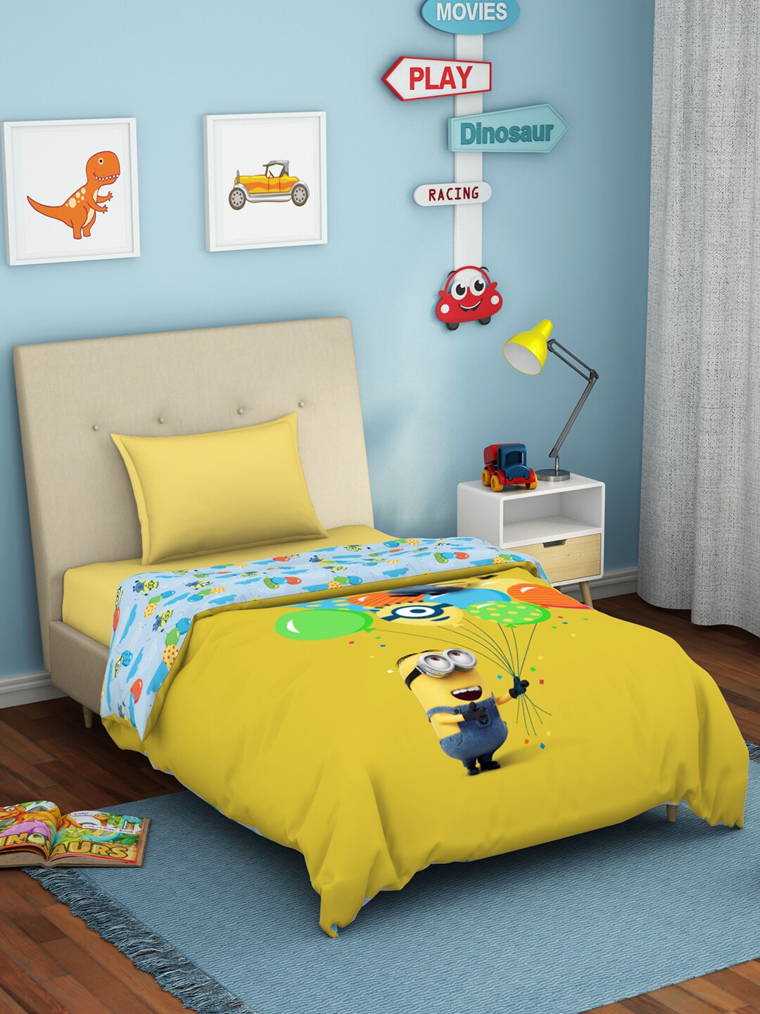 

SPACES Yellow & Green Cartoon Characters AC Room Single Bed Quilt