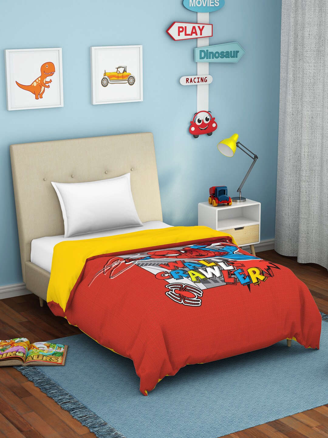 

SPACES Red & Blue Spiderman AC Room Pure Cotton Stain Release Skin Safe Single Bed Dohar