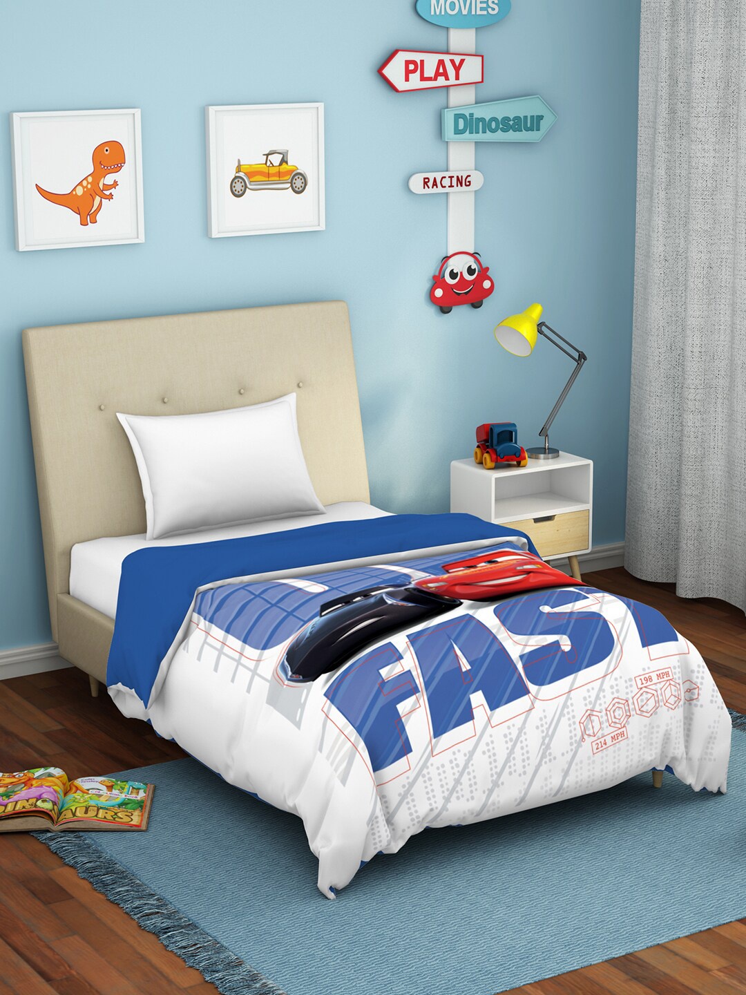 

SPACES White & Blue Cartoon Characters Pure Cotton AC Room Single Bed Dohar