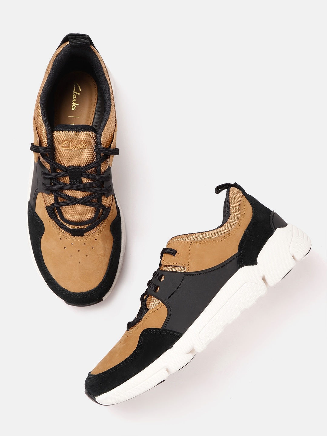 

Clarks Men Tan Brown & Black TriActive Lace Colourblocked Leather Sneakers