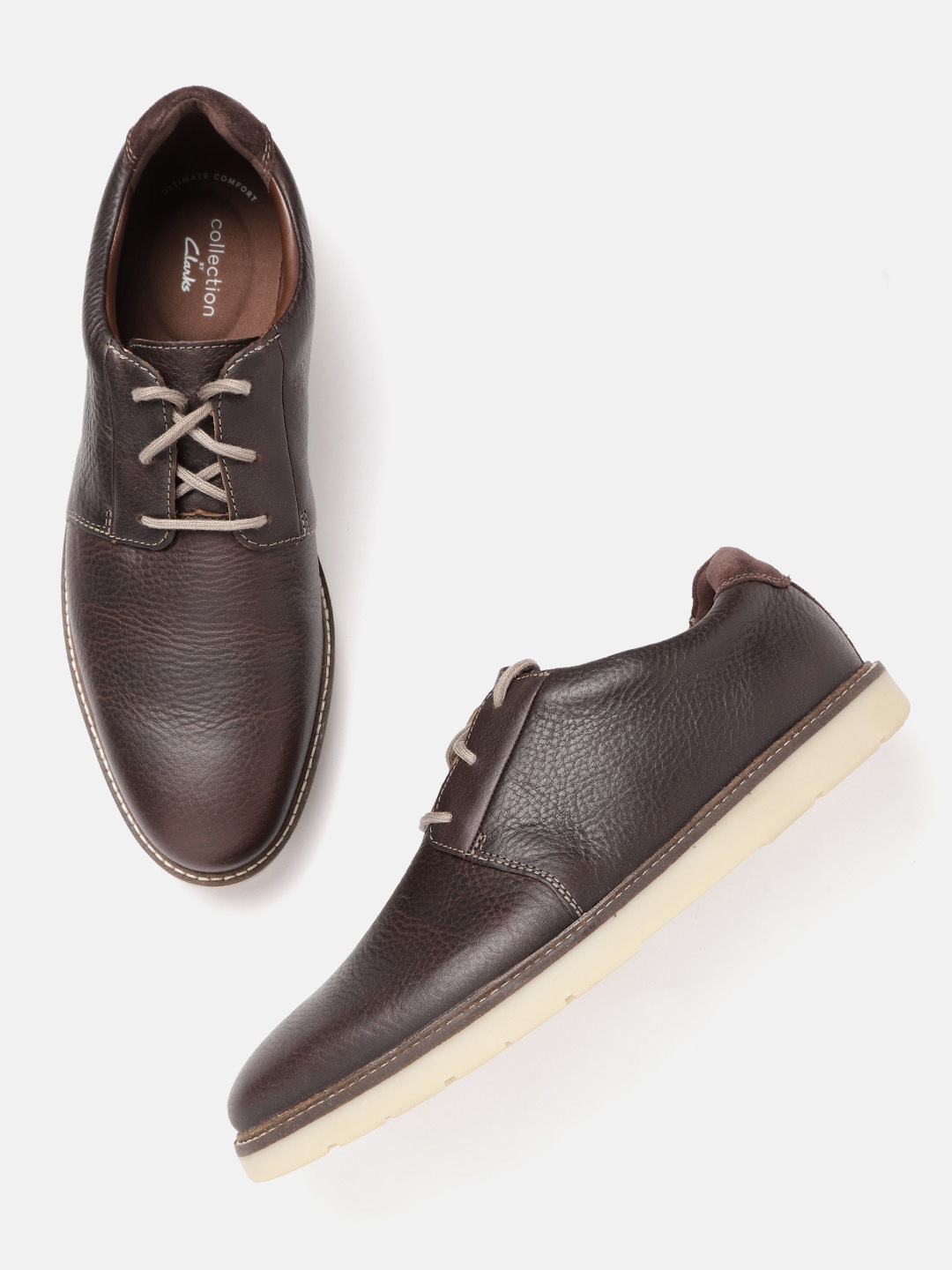 

Clarks Men Coffee Brown Leather Solid Derbys