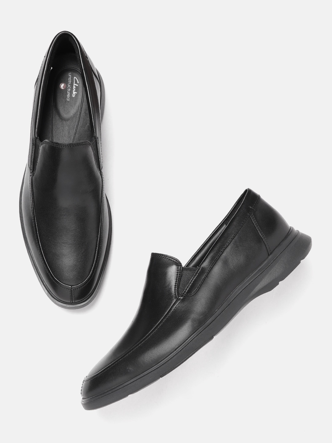 

Clarks Men Black Un Lipari Step 2 Leather Solid Formal Slip-Ons