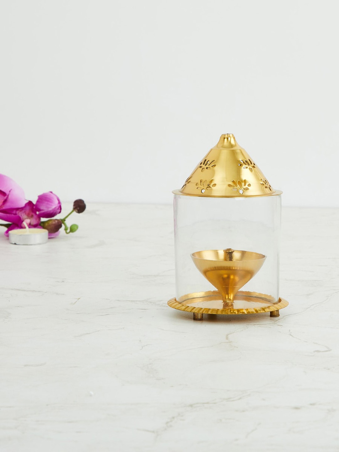 

Home Centre Metal Akhand Diya with Glass, Multi