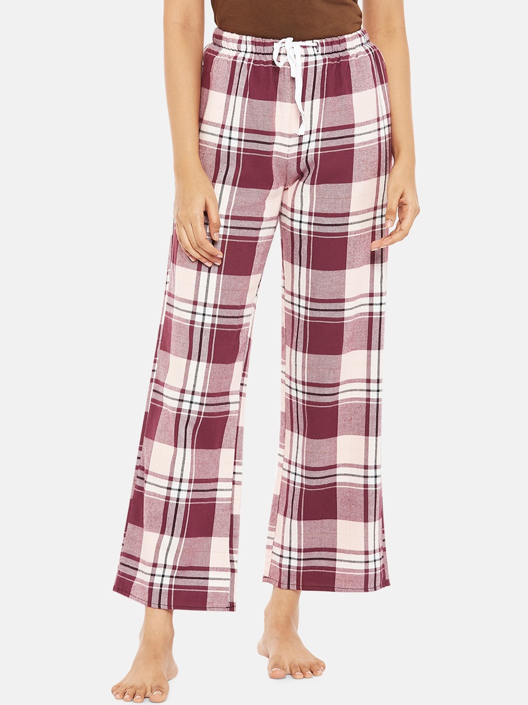 

Dreamz by Pantaloons Women Maroon & White Checked Cotton Lounge Pants