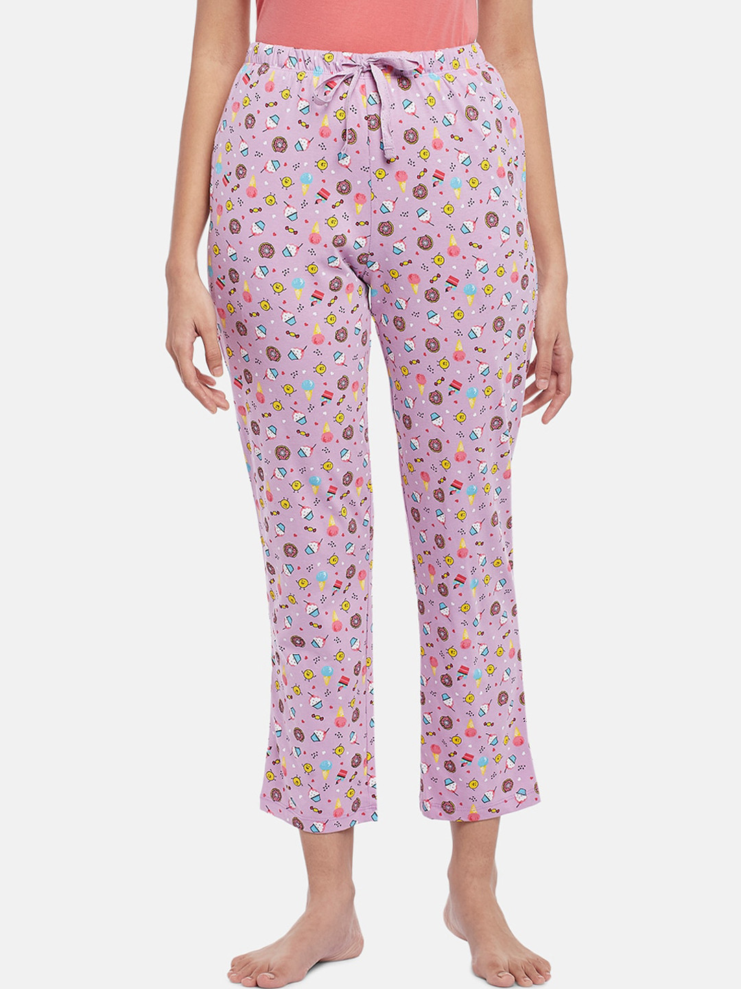 

Dreamz by Pantaloons Women Lavender Printed Pure Cotton Lounge Pants