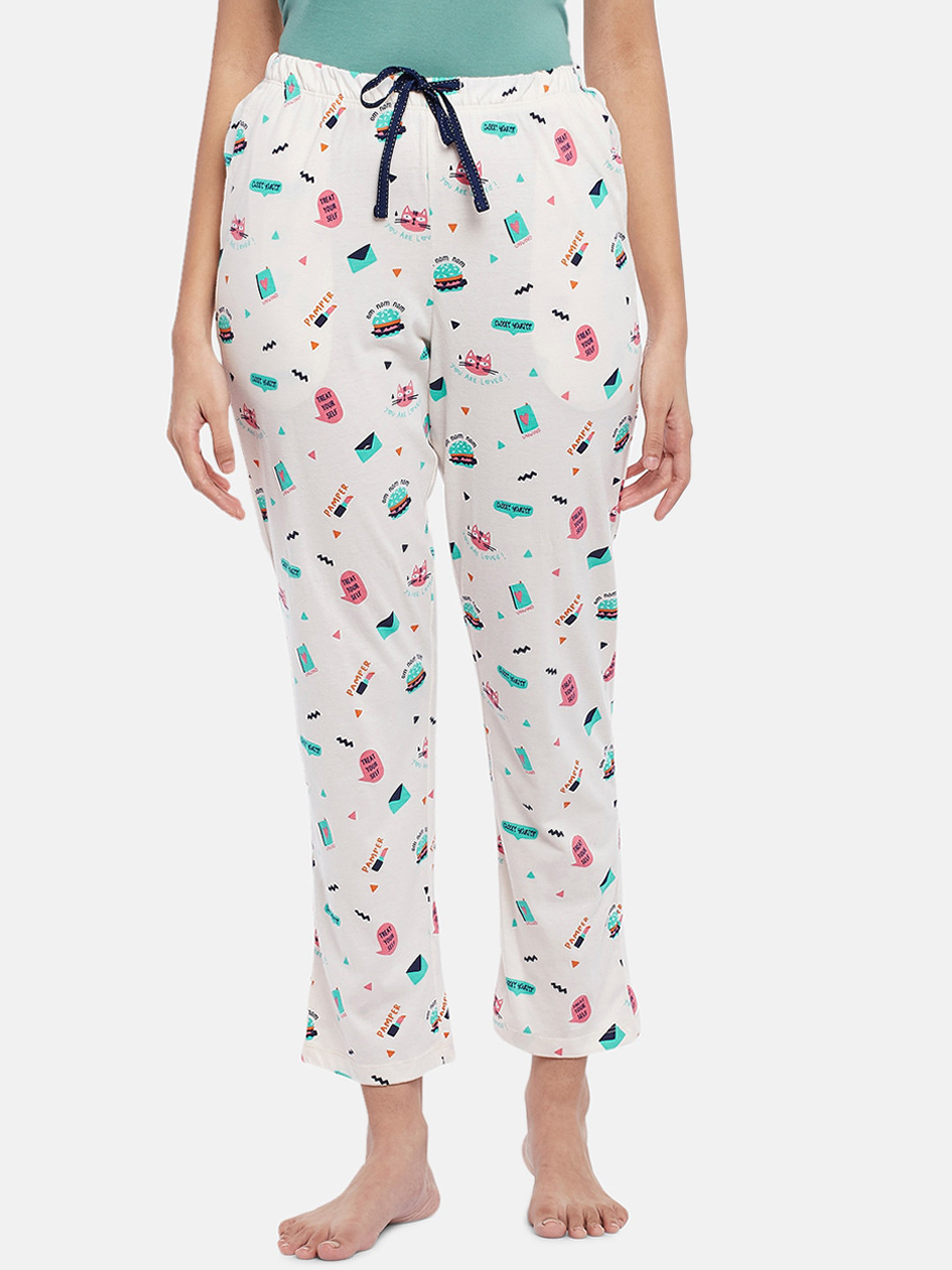 

Dreamz by Pantaloons Women Pink & White Printed Lounge Pants