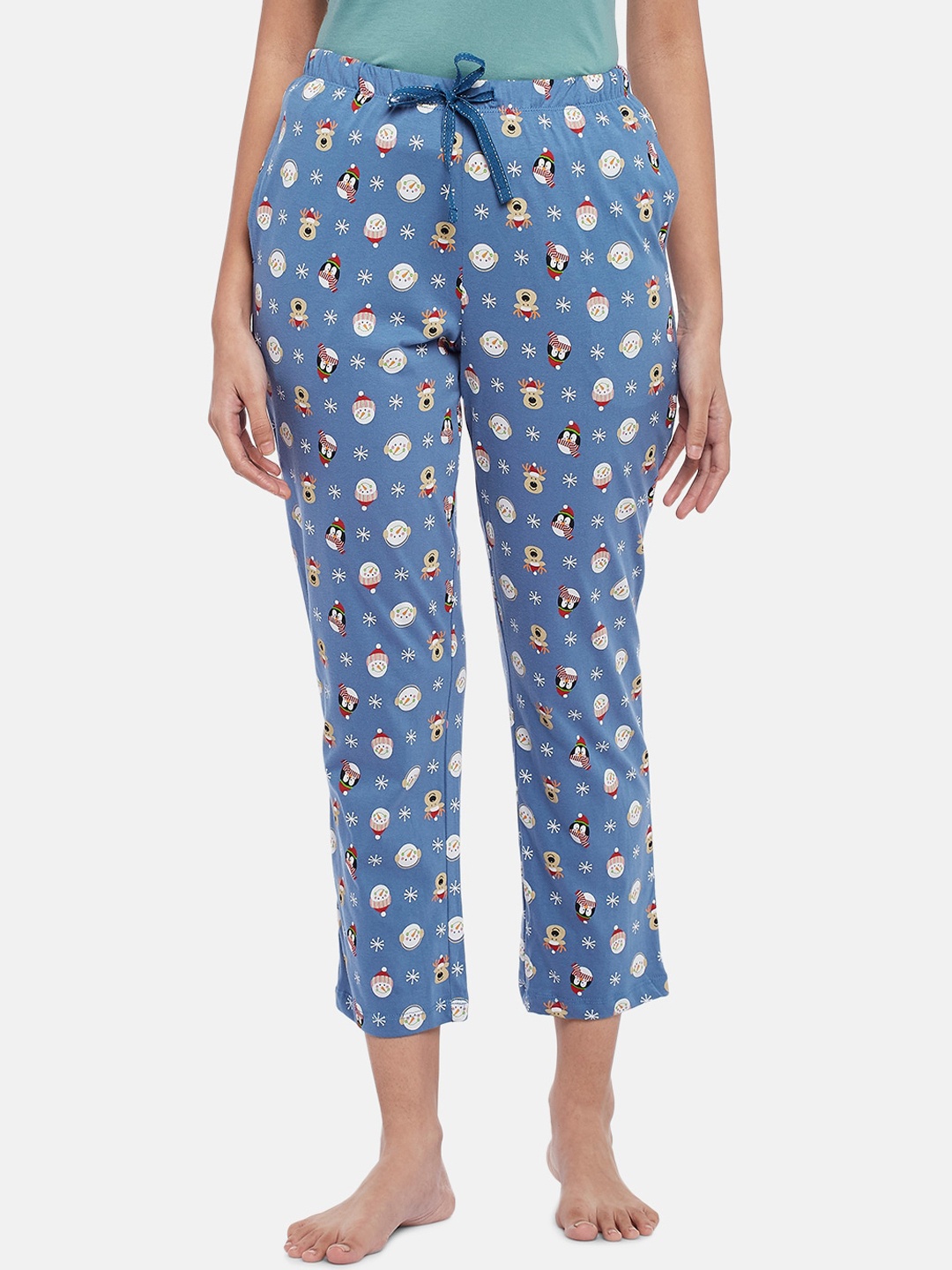 

Dreamz by Pantaloons Women Blue & White Printed Cotton Lounge Pants