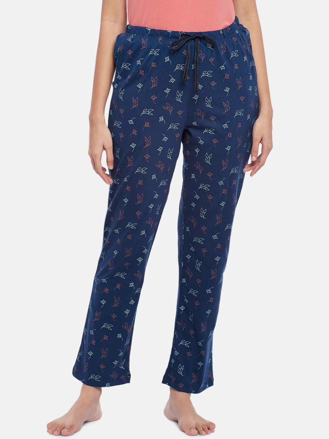 

Dreamz by Pantaloons Women Navy Blue Printed Pure Cotton Lounge Pants