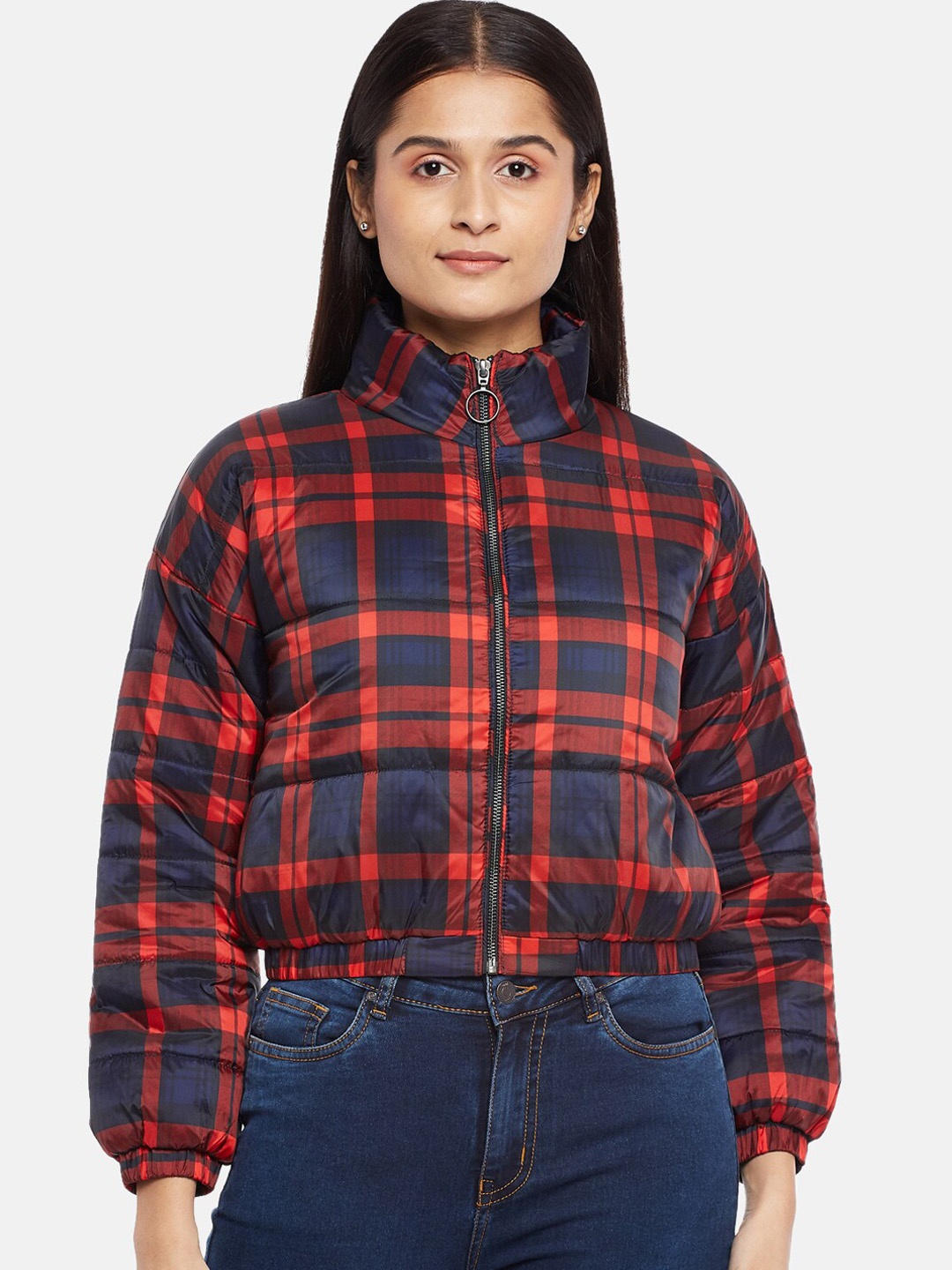 

People Women Red & Blue Checked Tailored Jacket