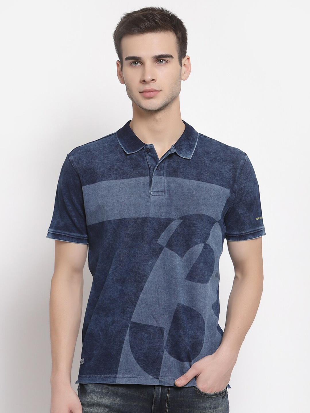 

Pepe Jeans Men Blue Colourblocked Polo Collar Cotton T-shirt