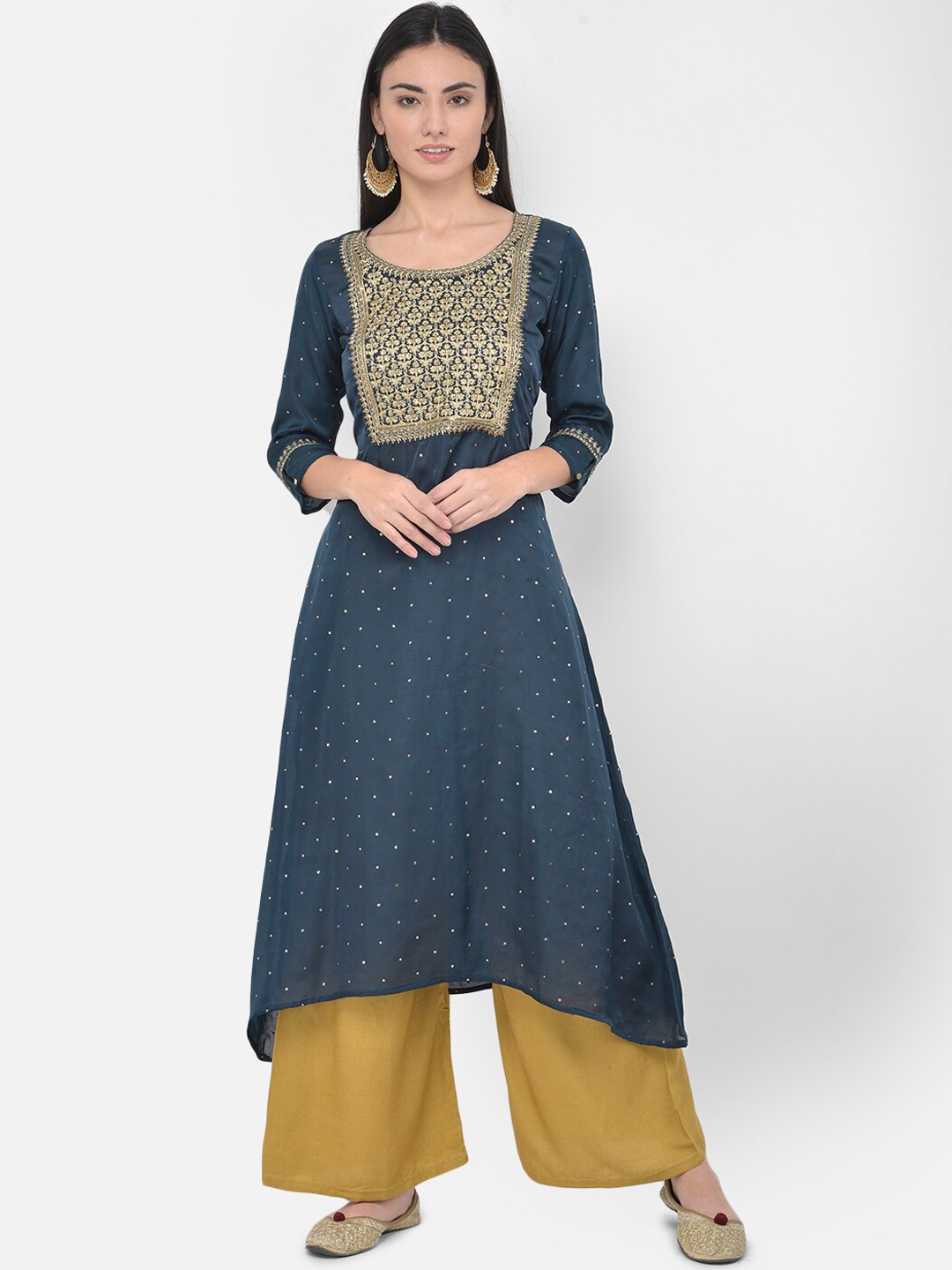 

Span Women Blue Ethnic Motifs Mirror Work Kurta