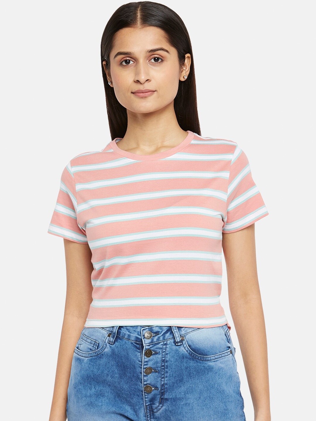 

People Pink Striped Regular Top