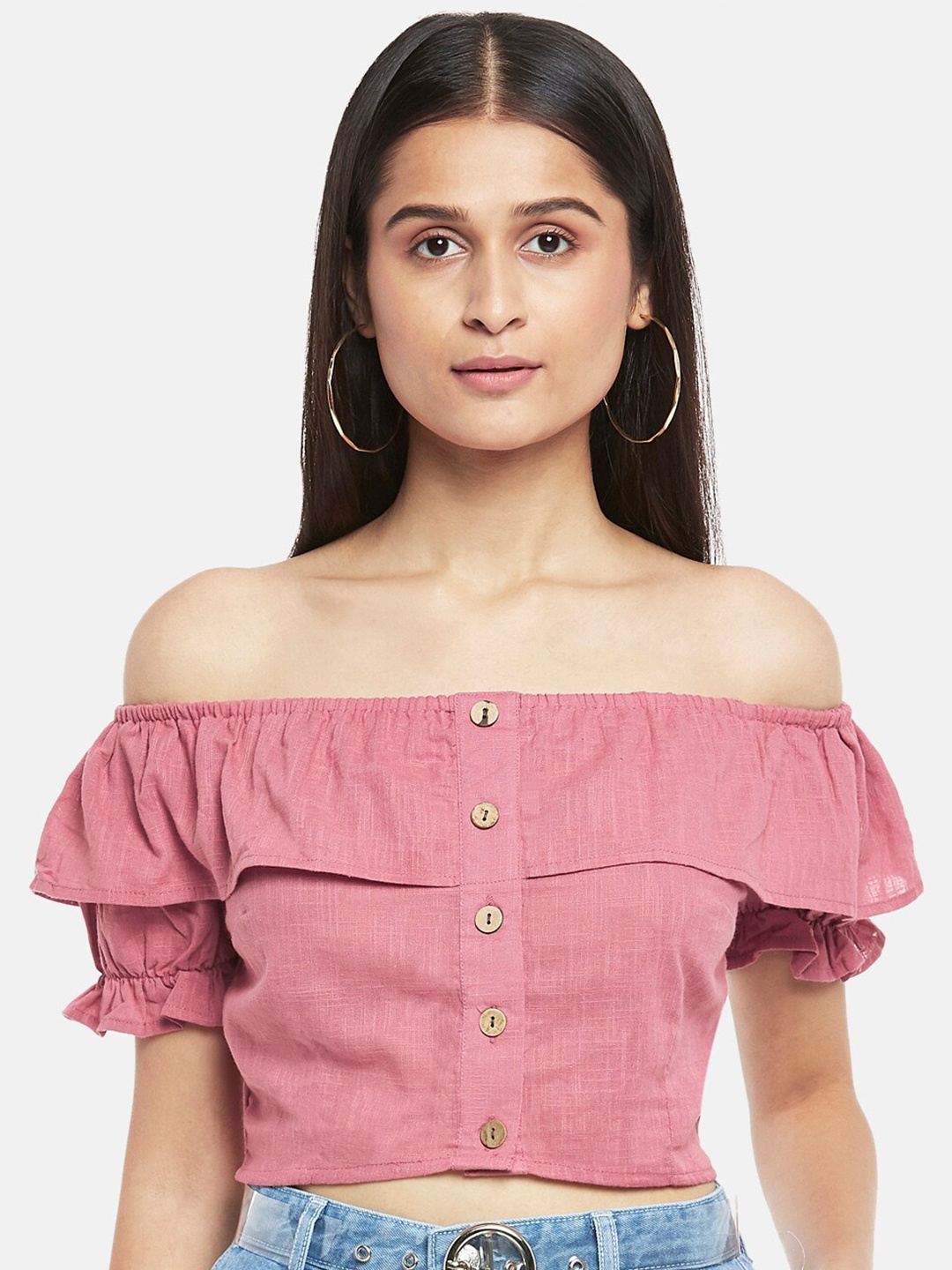 

People Maroon Off-Shoulder Bardot Crop Top