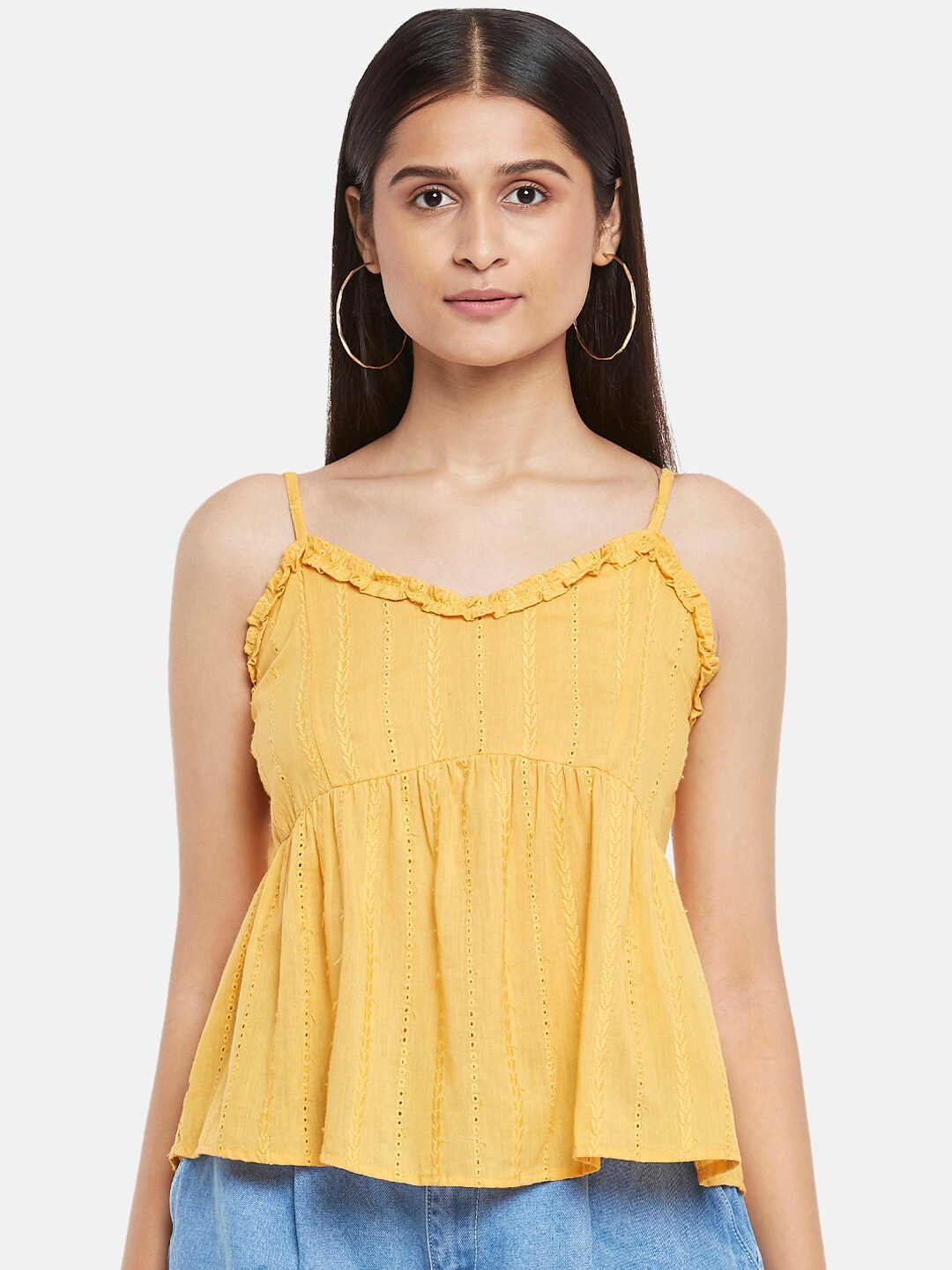 

People Yellow Pure Cotton A-Line Top