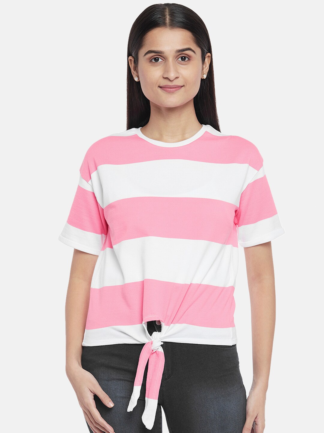 

People Women Pink Striped Regular Top