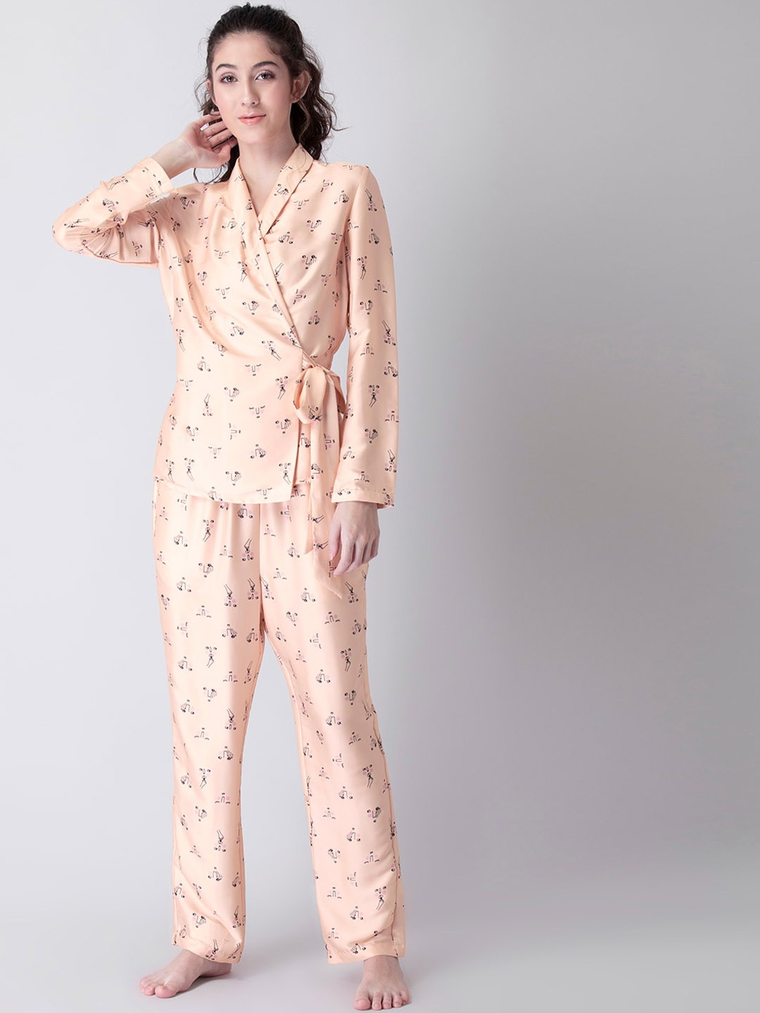 

FabAlley Women Peach-Coloured Printed Night suit