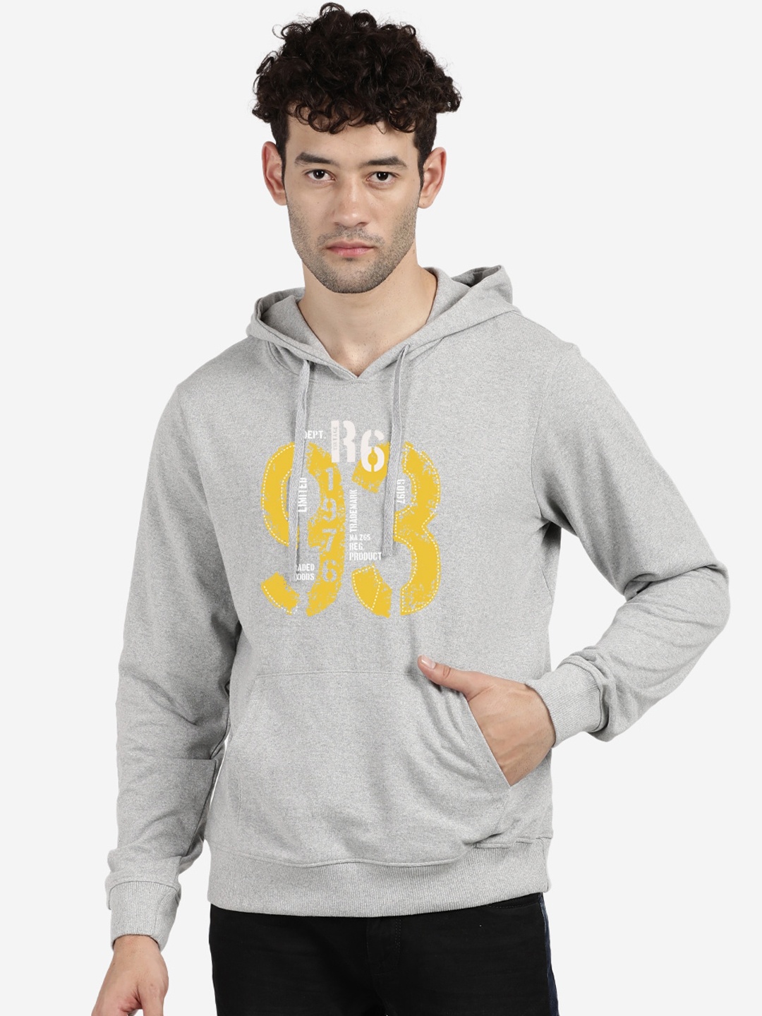 

MASH UNLIMITED Men Grey Printed Hooded Cotton Sweatshirt