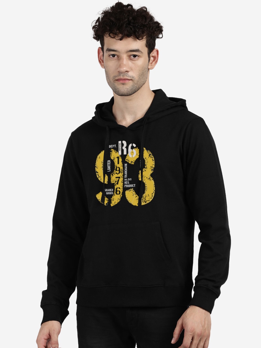 

MASH UNLIMITED Men Black Printed Hooded Sweatshirt