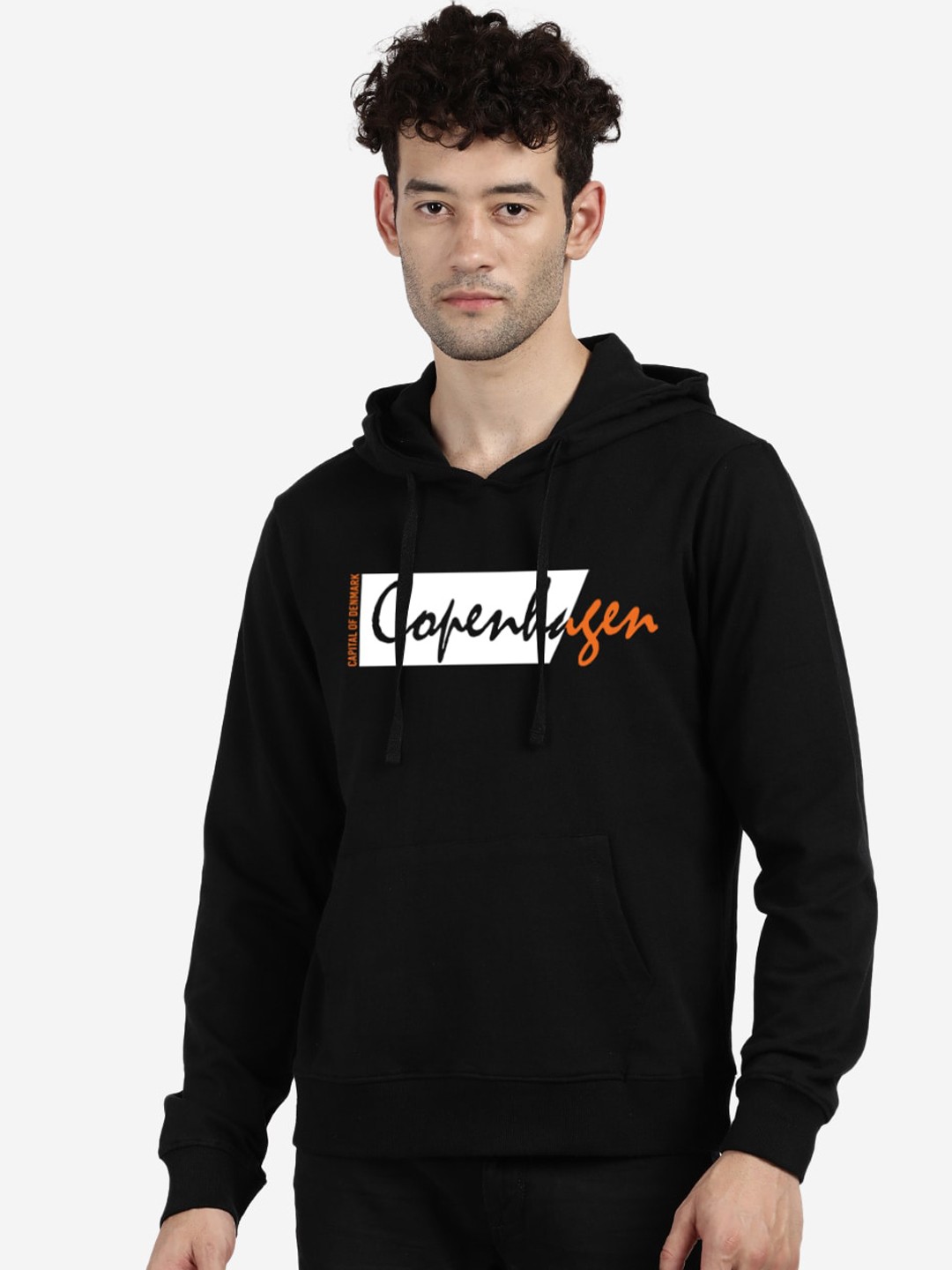 

MASH UNLIMITED Men Black Printed Hooded Cotton Sweatshirt