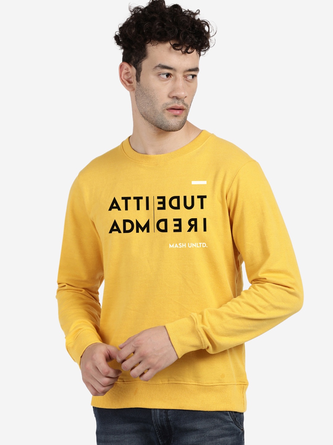 

MASH UNLIMITED Men Yellow Printed Sweatshirt