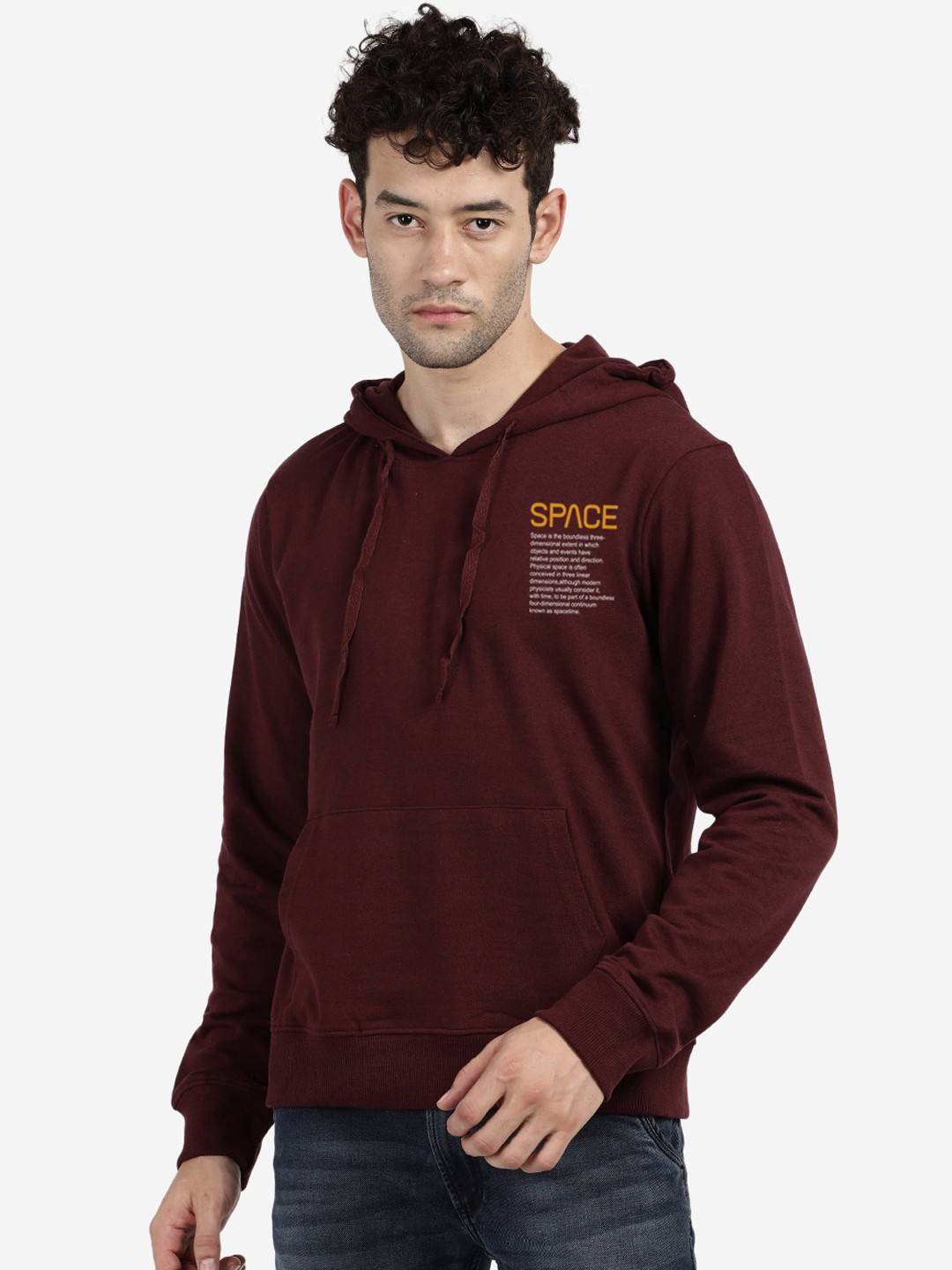 

MASH UNLIMITED Men Maroon Printed Hooded Cotton Sweatshirt