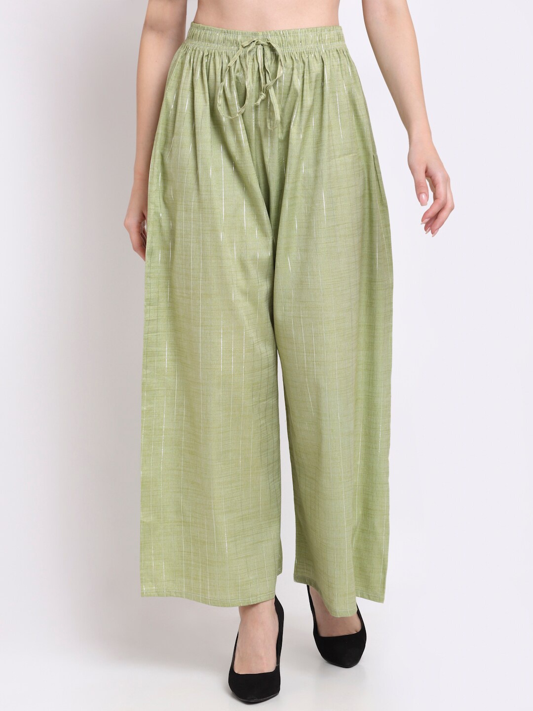 

TAG 7 Women Green Striped Palazzos