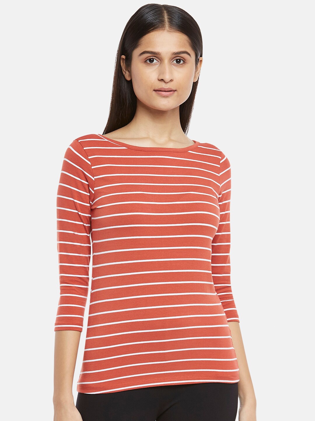 

Dreamz by Pantaloons Rust Striped Regular Lounge tshirt