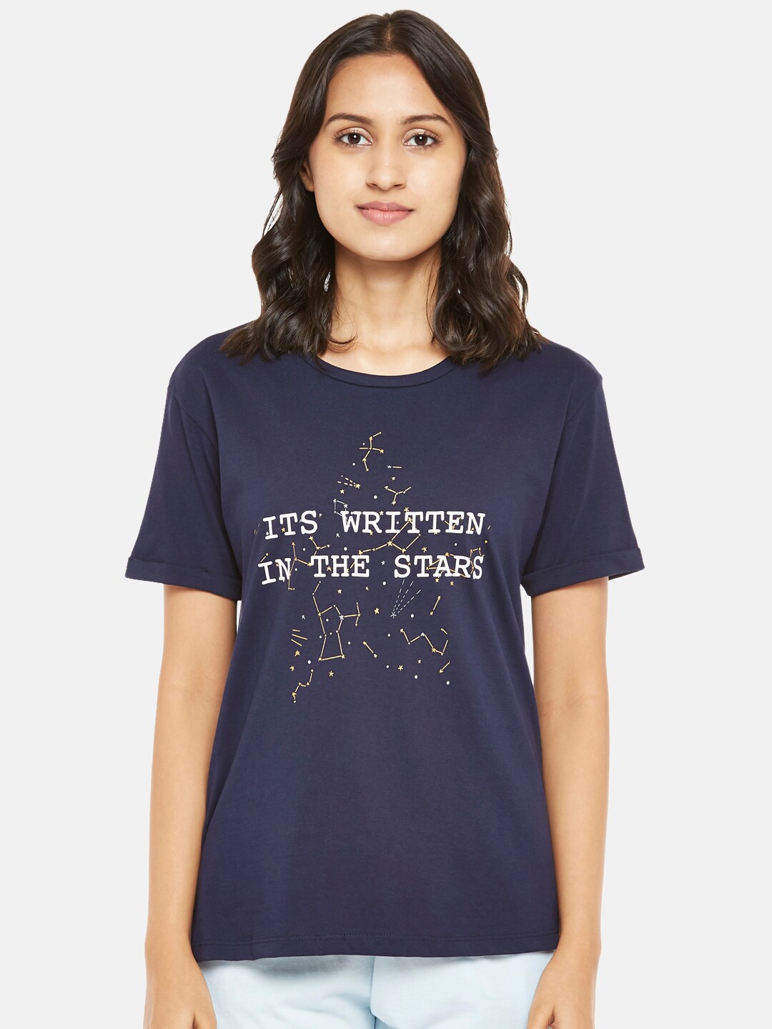 

Dreamz by Pantaloons Navy Blue Printed Cotton Lounge tshirt